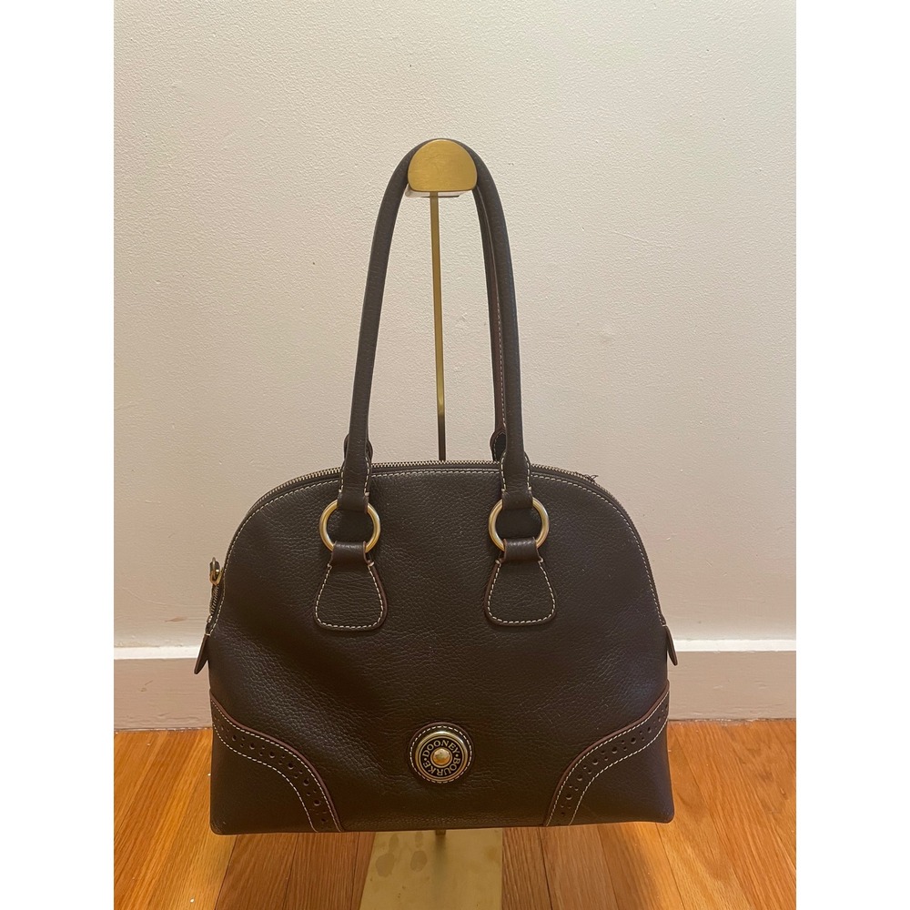 Vintage Y2K Dooney & Bourke Pebbled Leather Bowler Satchel Bag Brown Tassel